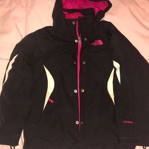 North Face black girls ski jacket 2 layers sz 7/8